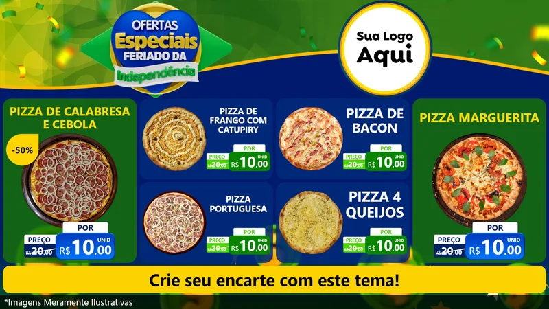 Modelo de TV para TV Horizontal com o tema Ofertas Especiais Feriado da Independência para Pizzaria