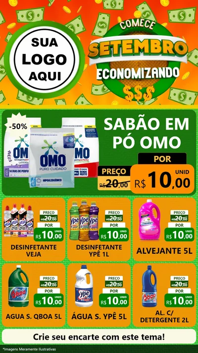 Modelo de Rede Social para Stories com o tema Comece Setembro Economizando para Produtos de Limpeza