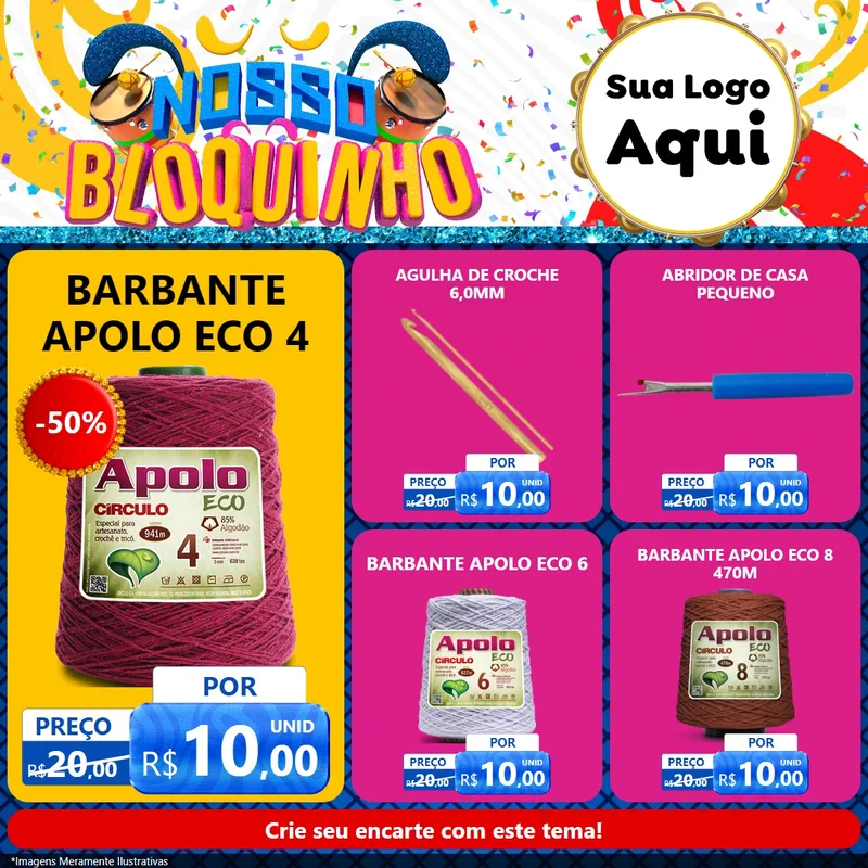 Modelo de Rede Social para Feed Facebook com o tema Nosso Bloquinho para Armarinho e Aviamentos