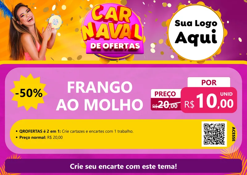 Modelo de Cartaz para Cartaz A4 Horizontal com o tema Carnaval de Ofertas para Restaurante