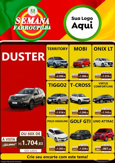 Modelo de Encarte para Encarte A4 Vertical com o tema Semana Farroupilha para Concessionaria de Carros