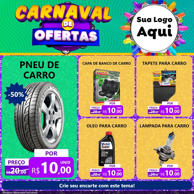 Modelo de Rede Social para Feed Facebook com o tema Carnaval de Ofertas para Auto peças