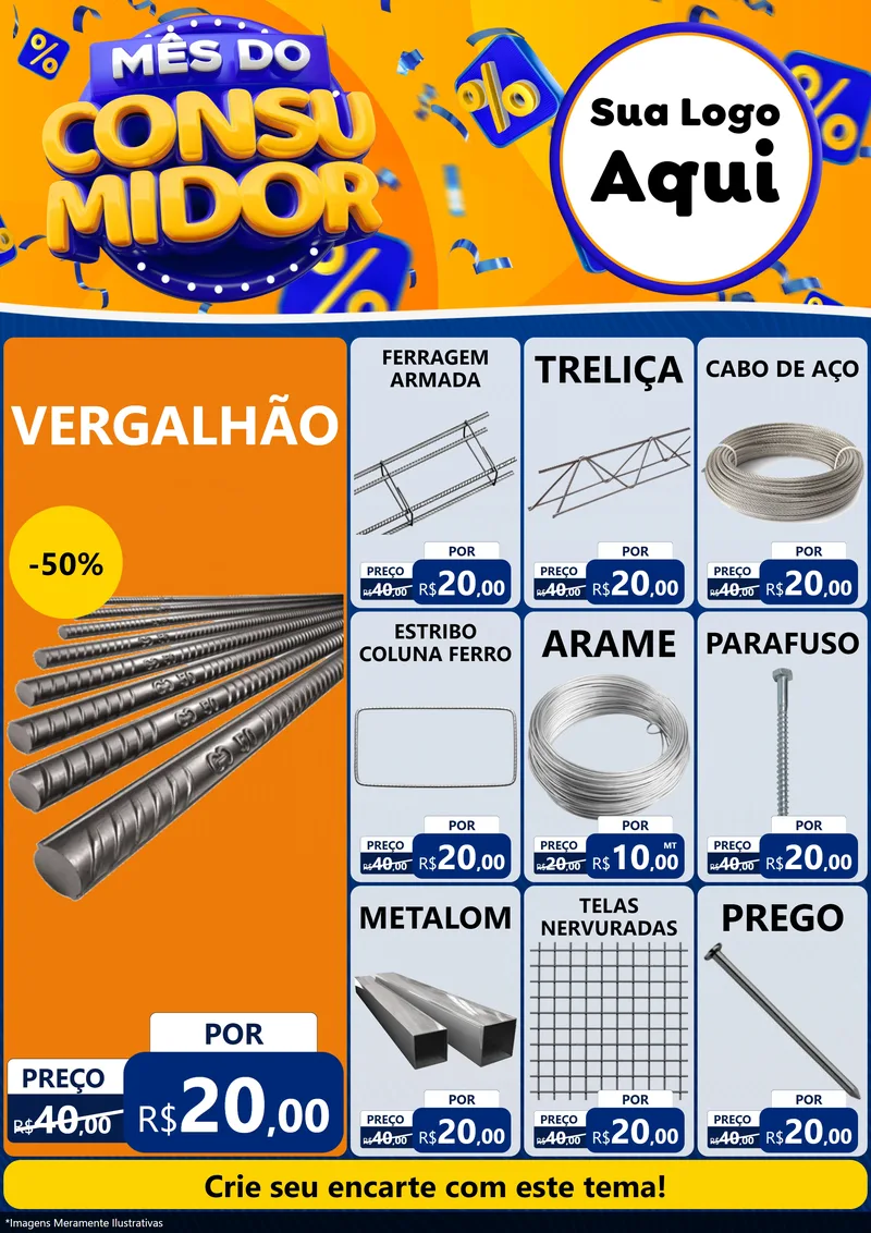 Modelo de Encarte para Encarte A4 Vertical com o tema Mês do Consumidor para Ferragens
