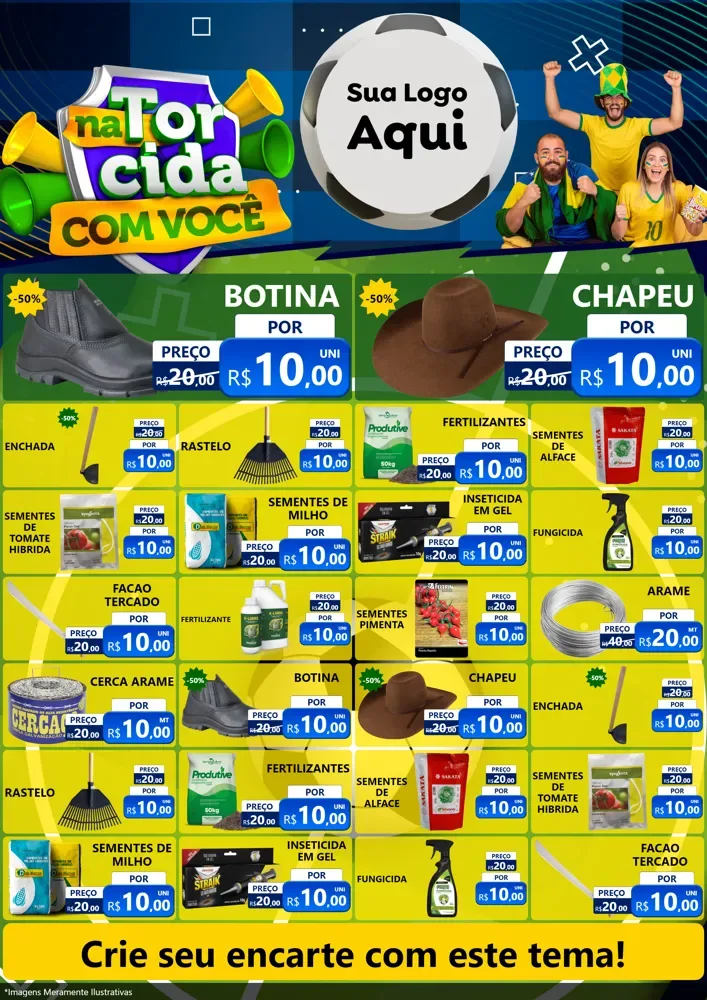 Modelo de Encarte para Encarte A4 Vertical com o tema Na Torcida Com Você - Copa para Agropecuária