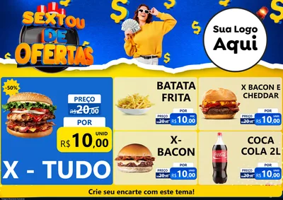 Modelo de Encarte para Encarte A4 Horizontal com o tema Sextou de Ofertas para Hamburgueria