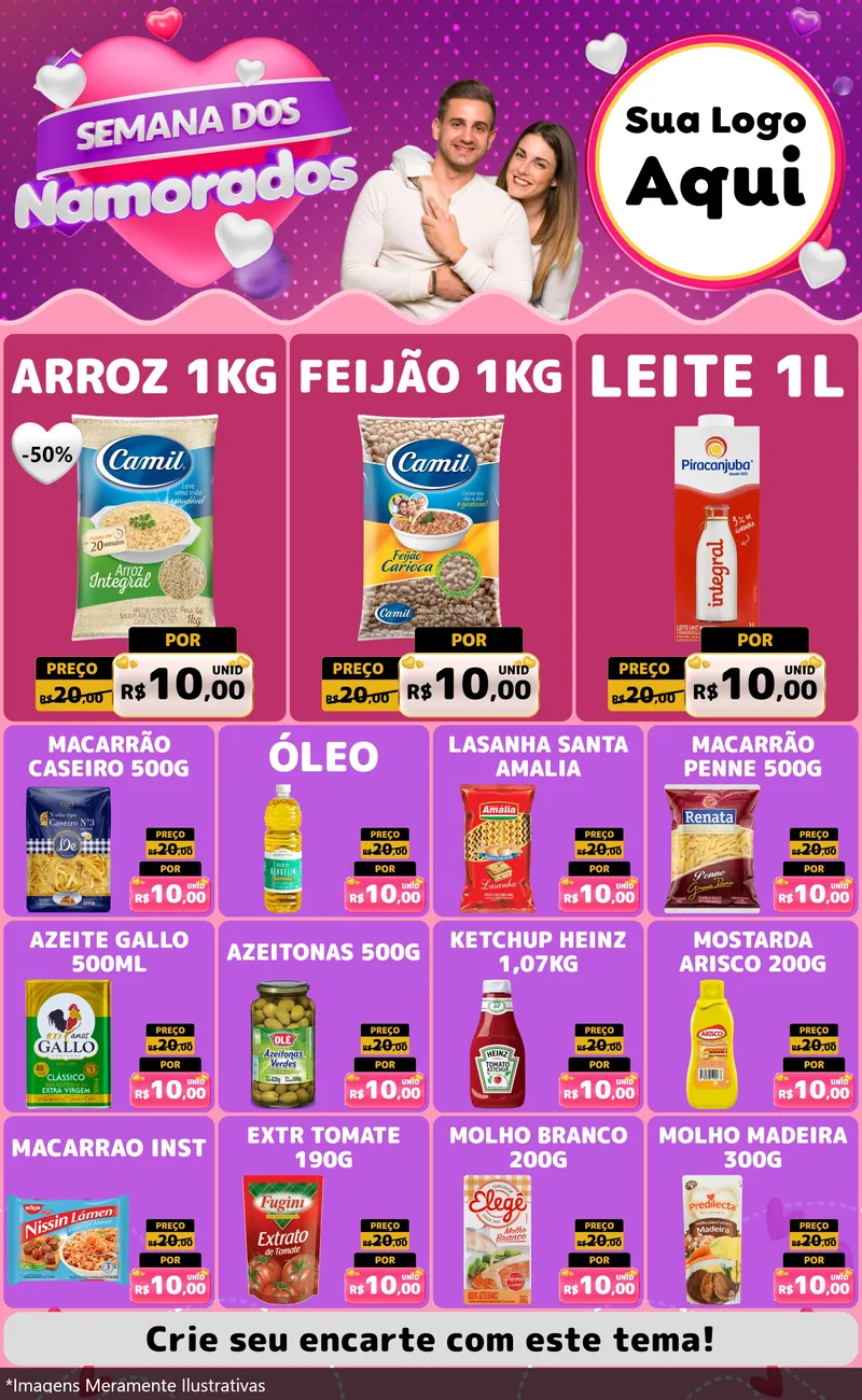 Modelo de Encarte para Encarte Grande com o tema Semana dos Namorados para Supermercado