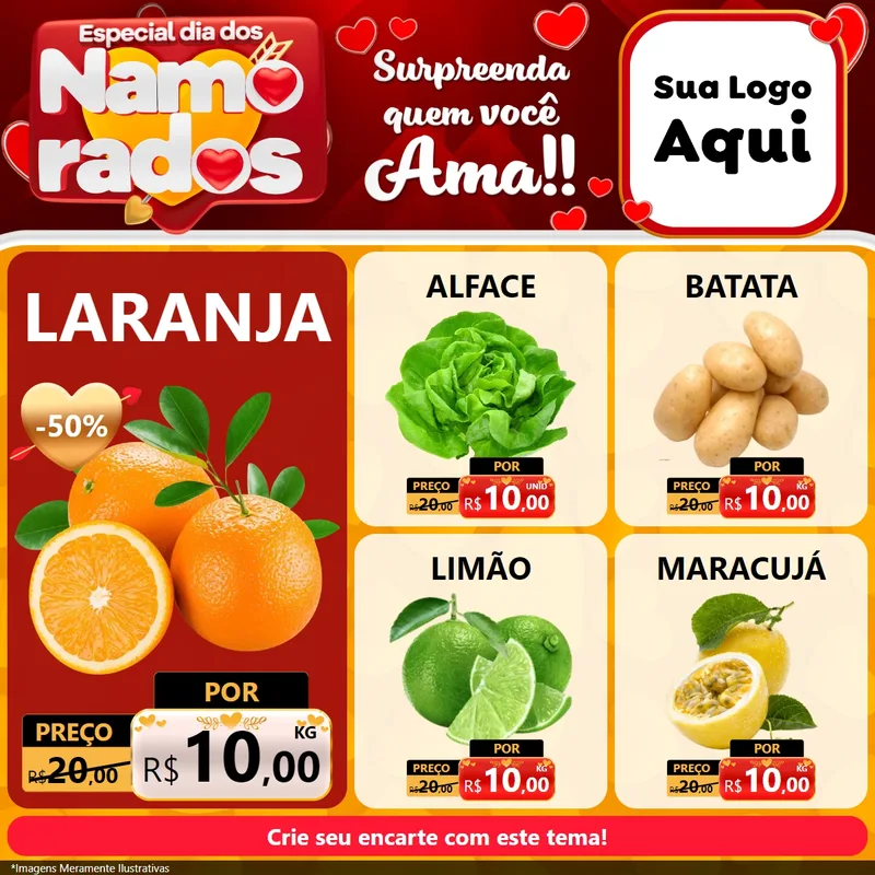 Modelo de Rede Social para Feed Facebook com o tema Especial Dia dos Namorados para Hortifrúti