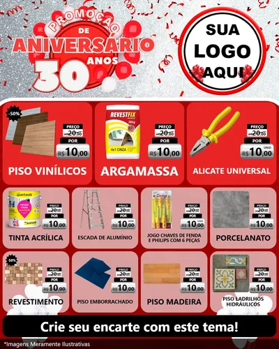 Modelo de Rede Social para Feed Instagram com o tema Promoção de Aniversário - 30 Anos para Material para Construção