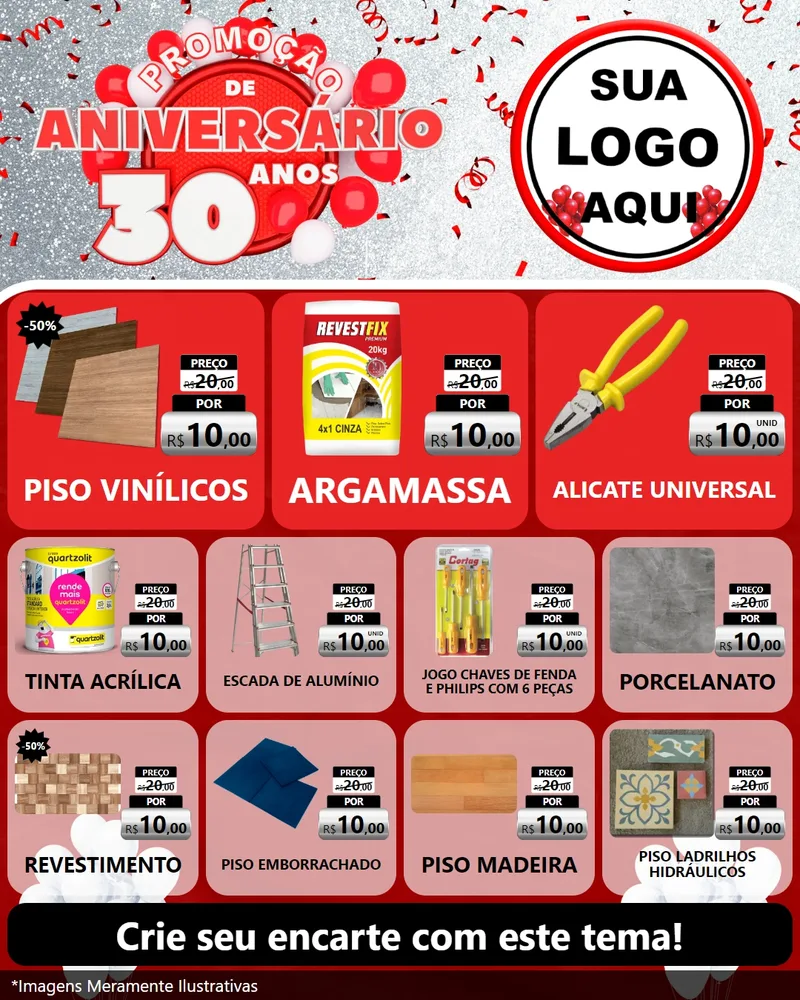 Modelo de Rede Social para Feed Instagram com o tema Promoção de Aniversário - 30 Anos para Material para Construção