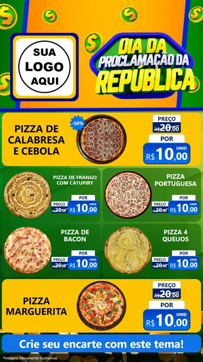 Modelo de TV para TV Vertical com o tema Dia Da Proclamação da República para Pizzaria