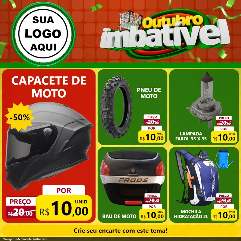 Modelo de Rede Social para Feed Facebook com o tema Outubro Imbatível para Moto peças