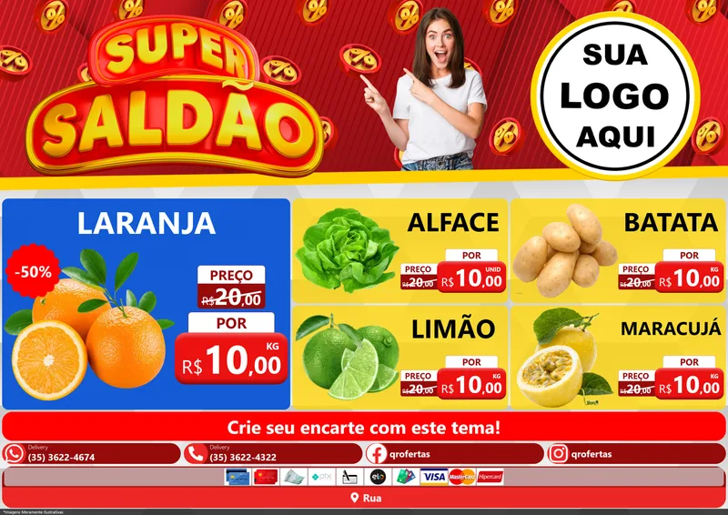 Modelo de Encarte para Encarte A4 Horizontal com o tema Super Saldão para Hortifrúti