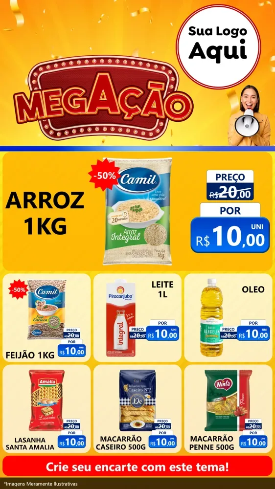 Modelo de Rede Social para Stories com o tema Mega Ação para Supermercado