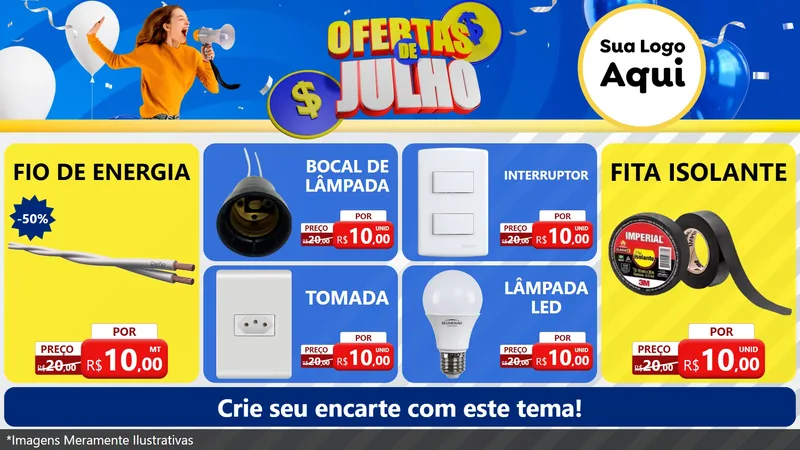 Modelo de TV para TV Horizontal com o tema Ofertas de Julho para Materiais Elétricos