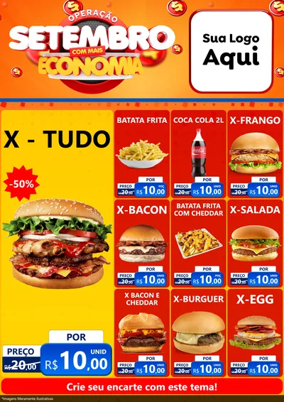 Modelo de Encarte para Encarte A4 Vertical com o tema Operação Setembro Com Muita Economia para Hamburgueria