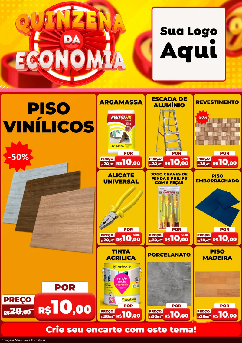 Modelo de Encarte para Encarte A4 Vertical com o tema Quinzena Da Economia para Material para Construção