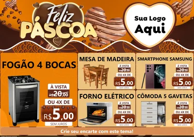 Modelo de Encarte para Encarte A4 Horizontal com o tema Feliz Páscoa para Móveis e Eletro