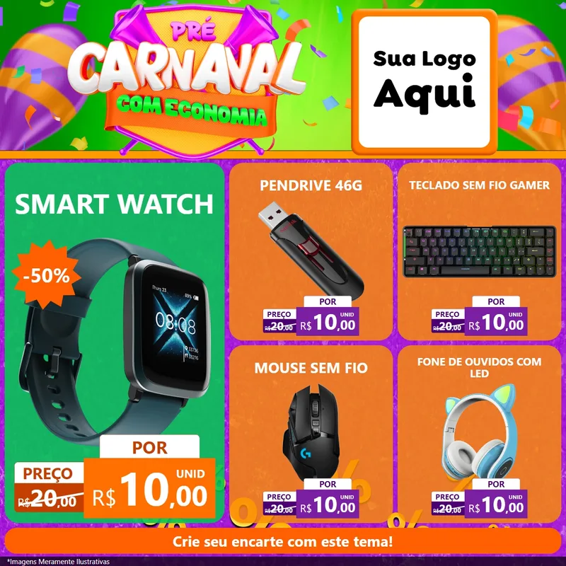 Modelo de Rede Social para Feed Facebook com o tema Pré-Carnaval Com Economia para Informática