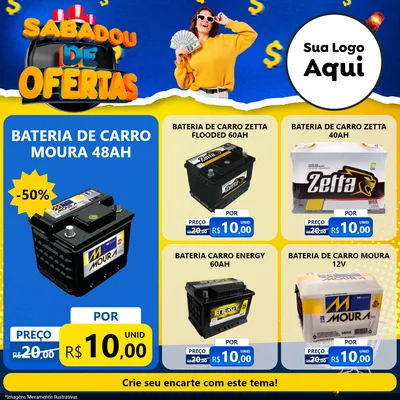 Modelo de Rede Social para Feed Facebook com o tema Sabadou de Ofertas para Baterias Elétricas