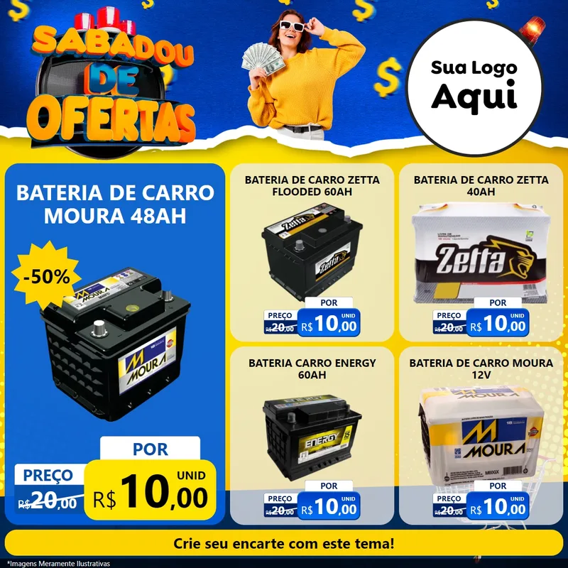 Modelo de Rede Social para Feed Facebook com o tema Sabadou de Ofertas para Baterias Elétricas