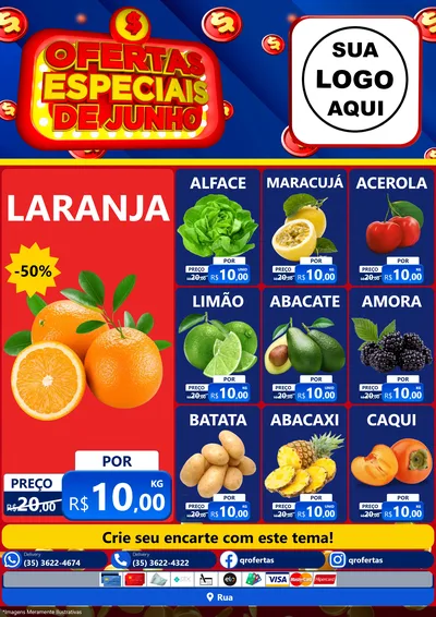 Modelo de Encarte para Encarte A4 Vertical com o tema Ofertas Especiais de Junho para Hortifrúti