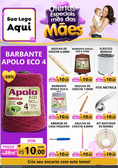 Modelo de Encarte para Encarte A4 Vertical com o tema Ofertas Especiais - Mês das Mães para Armarinho e Aviamentos