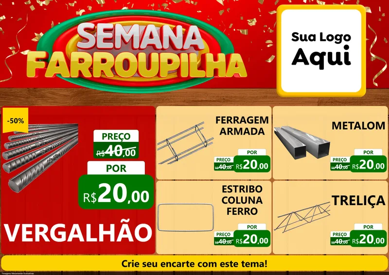 Modelo de Encarte para Encarte A4 Horizontal com o tema Semana Farroupilha para Ferragens