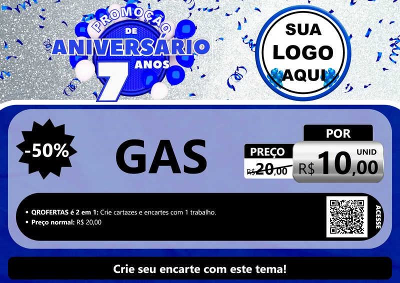 Modelo de Cartaz para Cartaz A4 Horizontal com o tema Promoção de Aniversário - 7 Anos para Água e gás