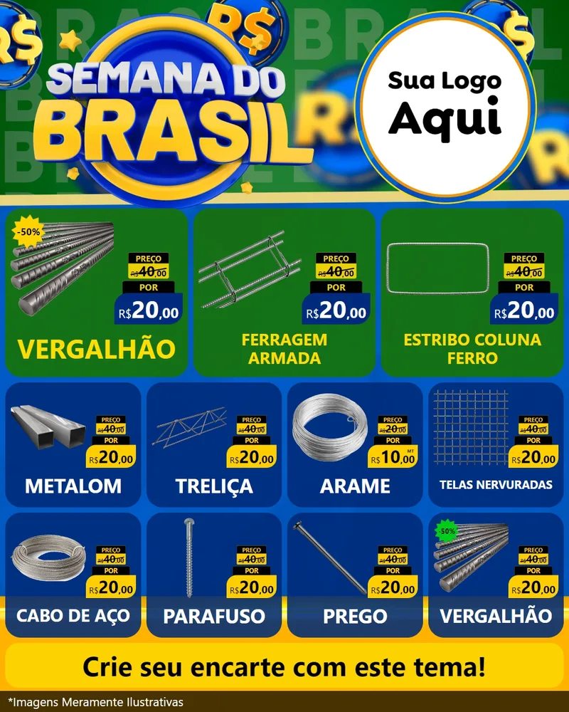 Modelo de Rede Social para Feed Instagram com o tema Semana Do Brasil para Ferragens