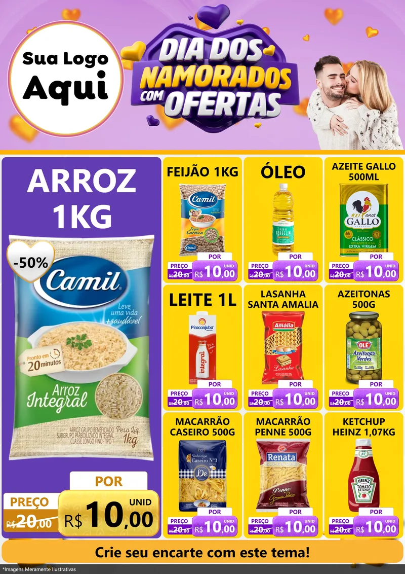 Modelo de Encarte para Encarte A4 Vertical com o tema Dia Dos Namorados Com Ofertas para Supermercado