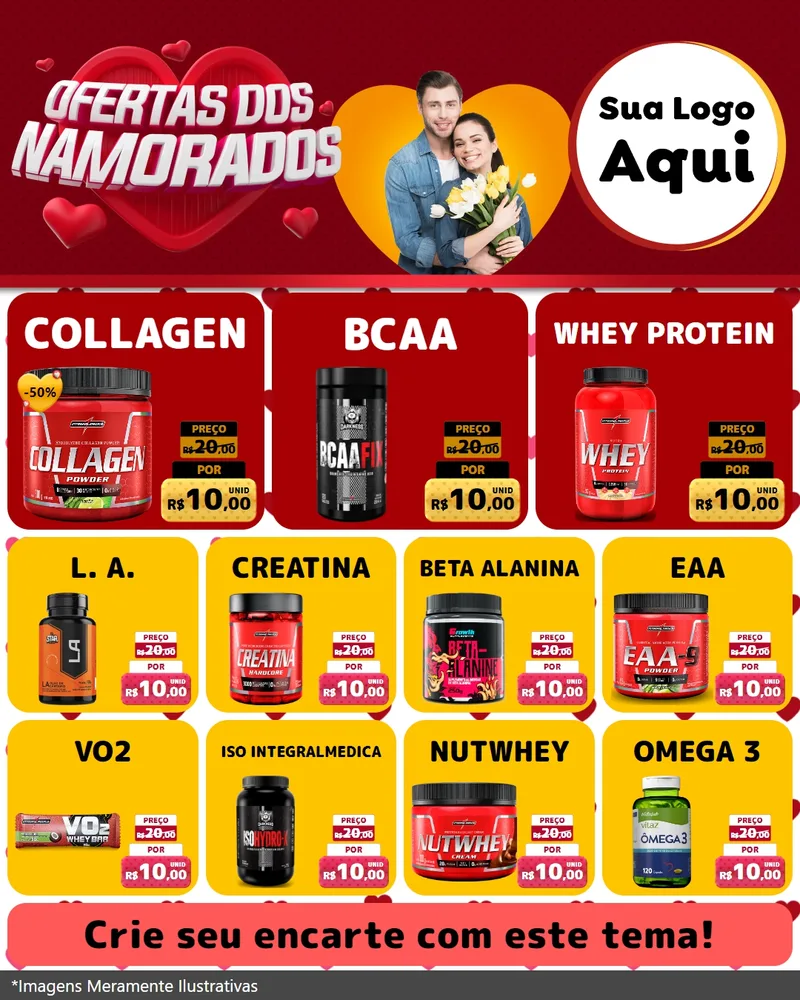 Modelo de Rede Social para Feed Instagram com o tema Ofertas Dos Namorados para Suplementos alimentares