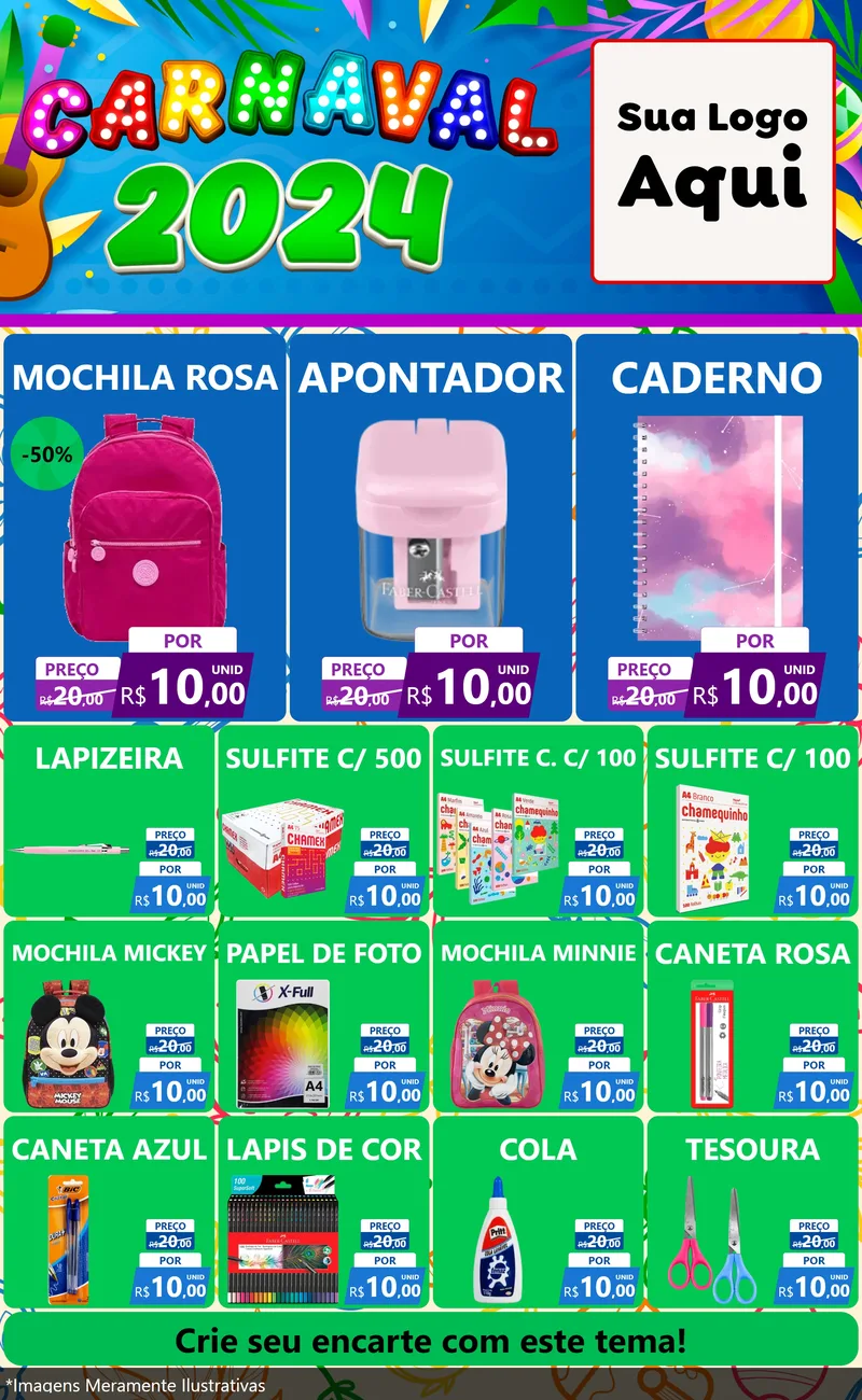 Modelo de Encarte para Encarte Grande com o tema Carnaval 2027 para Papelaria