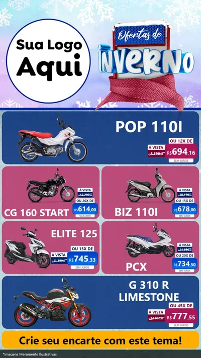 Modelo de TV para TV Vertical com o tema Ofertas de Inverno para Concessionaria de Motos
