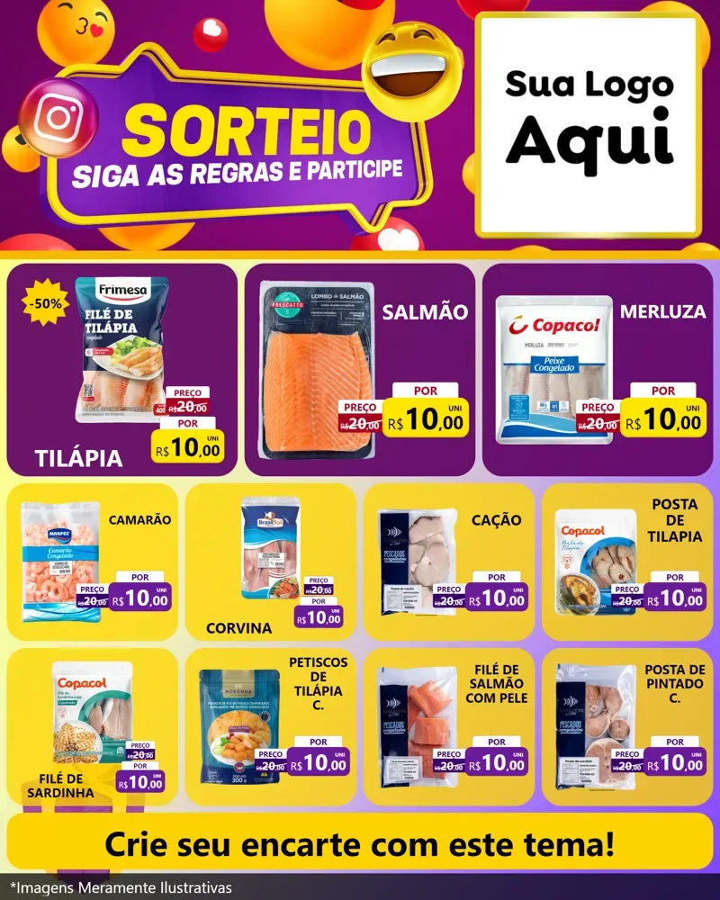 Modelo de Rede Social para Feed Instagram com o tema Sorteio para Peixaria