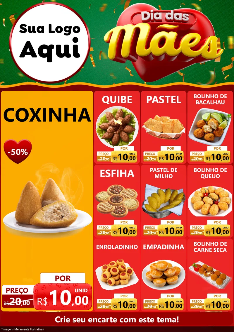 Modelo de Encarte para Encarte A4 Vertical com o tema Dia das Mães para Salgadaria