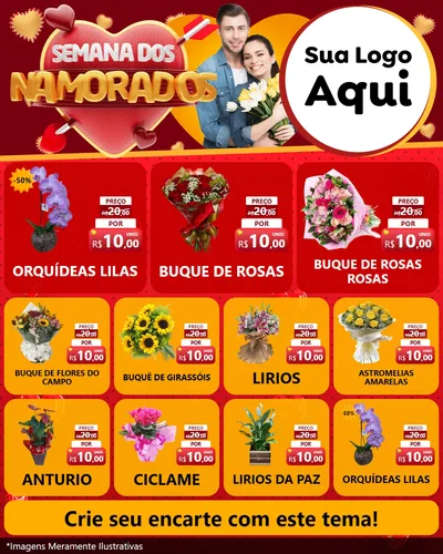 Modelo de Rede Social para Feed Instagram com o tema Semana dos Namorados para Floricultura e jardim