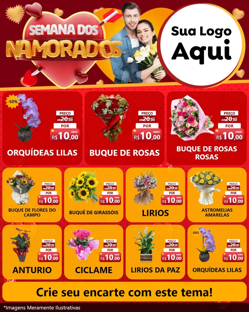Modelo de Rede Social para Feed Instagram com o tema Semana dos Namorados para Floricultura e jardim