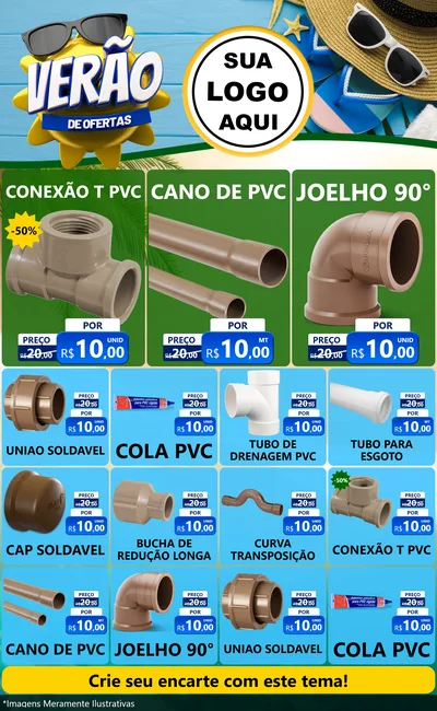 Modelo de Encarte para Encarte Grande com o tema Verão de Ofertas para Tubos e conexões