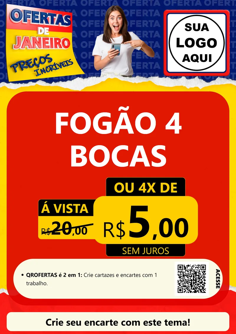 Modelo de Cartaz para Cartaz A4 Vertical com o tema Ofertas de Janeiro - Preços Incríveis para Móveis e Eletro