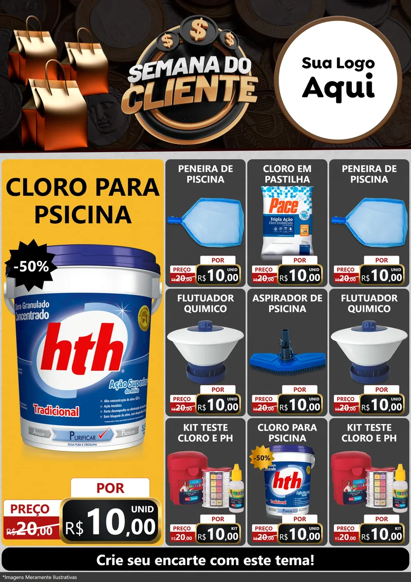 Modelo de Encarte para Encarte A4 Vertical com o tema Semana do Cliente para Produtos para Piscina