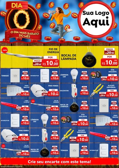 Modelo de Encarte para Encarte A4 Vertical com o tema Dia O - O Dia Mais Barato Do Mês para Materiais Elétricos