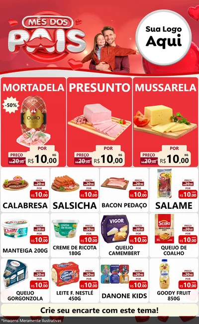 Modelo de Encarte para Encarte Grande com o tema Mês dos Pais para Frios e Laticínios