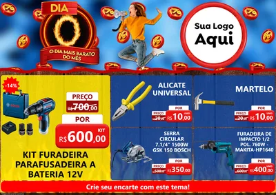 Modelo de Encarte para Encarte A4 Horizontal com o tema Dia O - O Dia Mais Barato Do Mês para Maquinas e Ferramentas