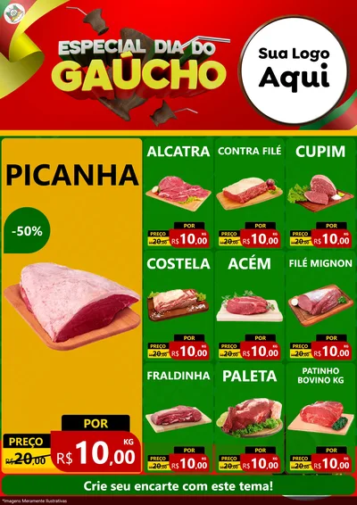 Modelo de Encarte para Encarte A4 Vertical com o tema Especial Dia do Gaúcho para Açougue