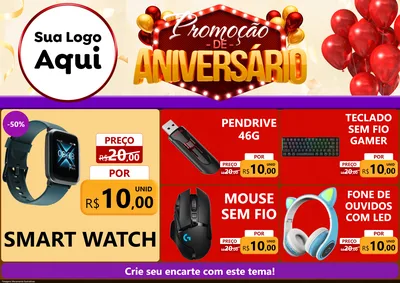 Modelo de Encarte para Encarte A4 Horizontal com o tema Promoção de Aniversário para Informática