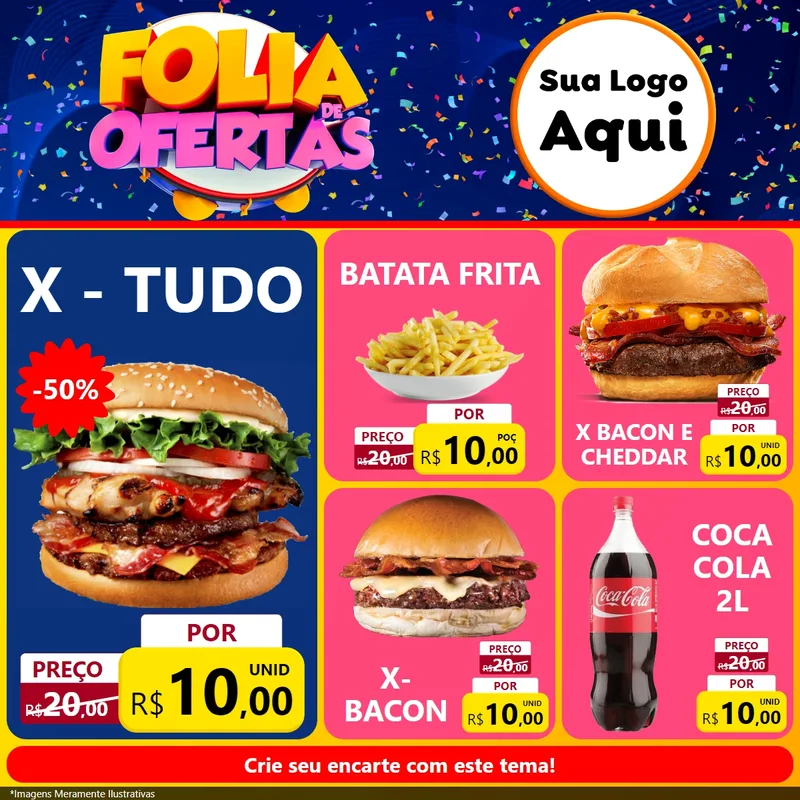 Modelo de Rede Social para Feed Facebook com o tema Folia de Ofertas para Hamburgueria