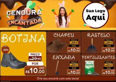 Modelo de Encarte para Encarte A4 Horizontal com o tema Cenoura Encantada - Páscoa para Agropecuária