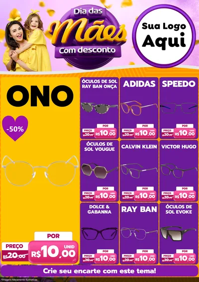 Modelo de Encarte para Encarte A4 Vertical com o tema Dia das Mães com Desconto para Óticas