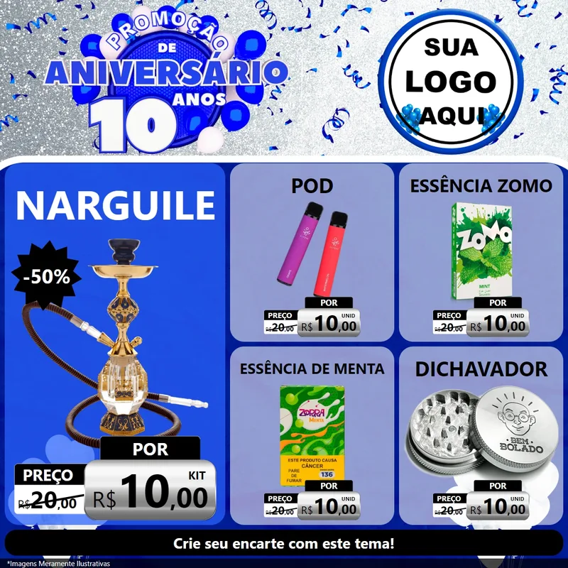 Modelo de Rede Social para Feed Facebook com o tema Promoção de Aniversário - 10 Anos para Tabacaria