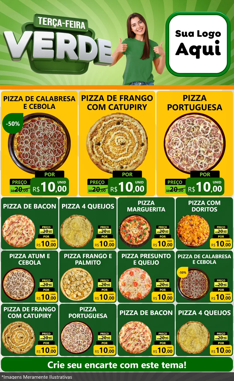 Modelo de Encarte para Encarte Grande com o tema Terça - Feira Verde para Pizzaria